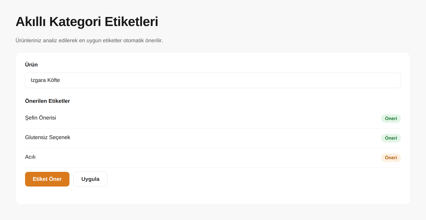 Akıllı Kategori Etiketleri panel ekranı