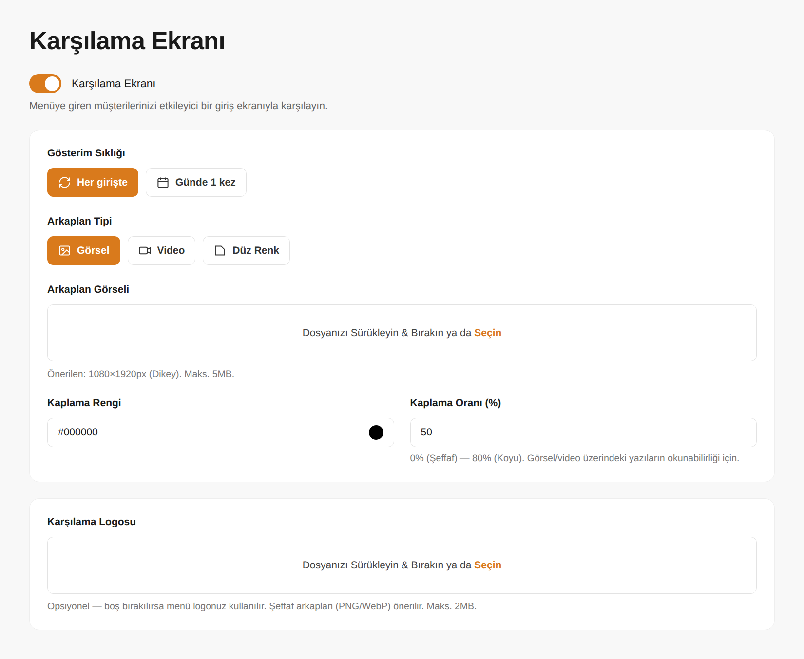 Karşılama Ekranı panel ekranı