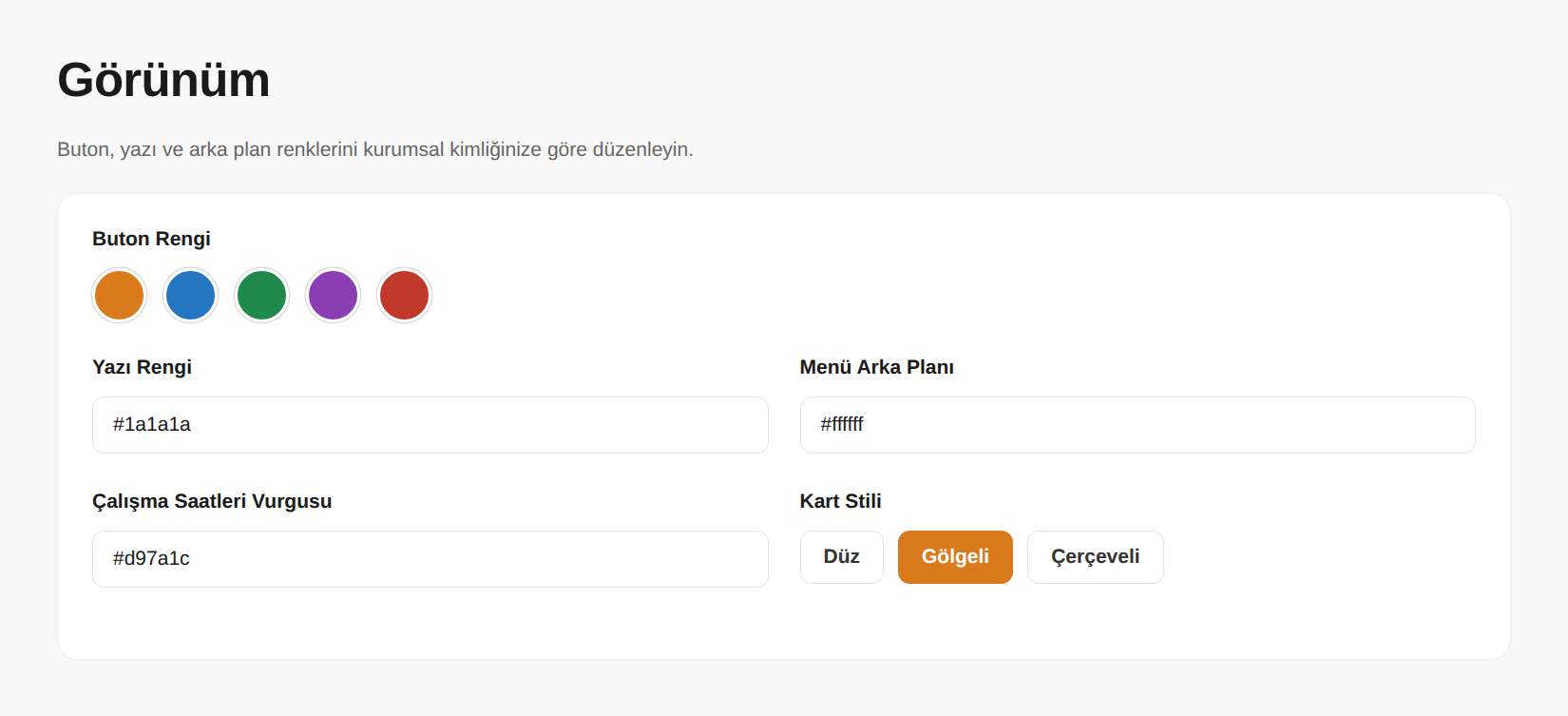 Tam Renk Özelleştirmesi panel ekranı