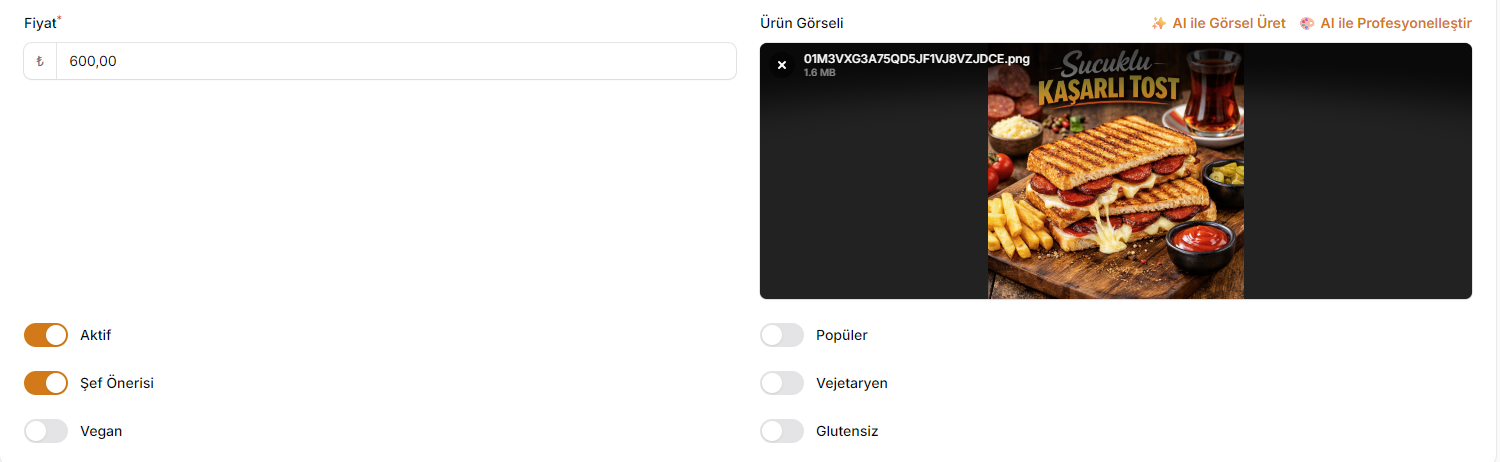 Şef Önerisi panel ekranı